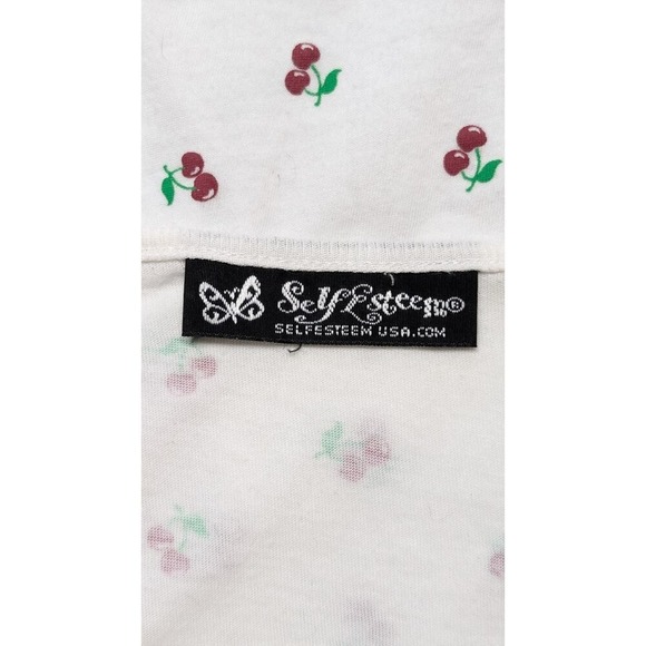 White Cherry Print Long Tank Top Sleeveless Pockets Summer Blouse Medium - Picture 4 of 4